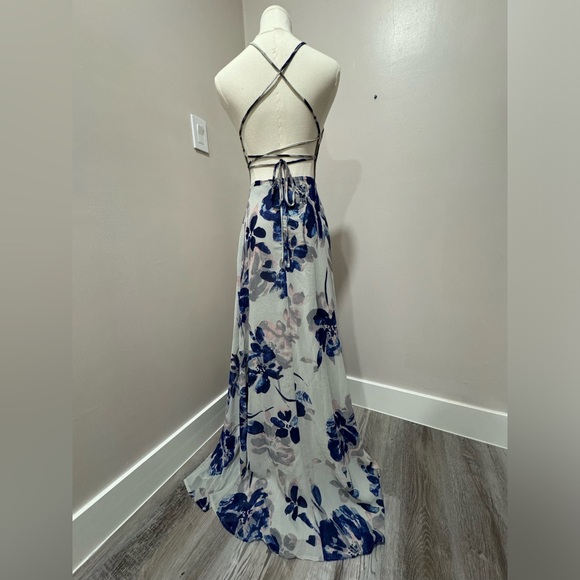SOLD Lulus All I Need Grey Floral Print Lace-Up Maxi Dress XS - Picture 5 of 6